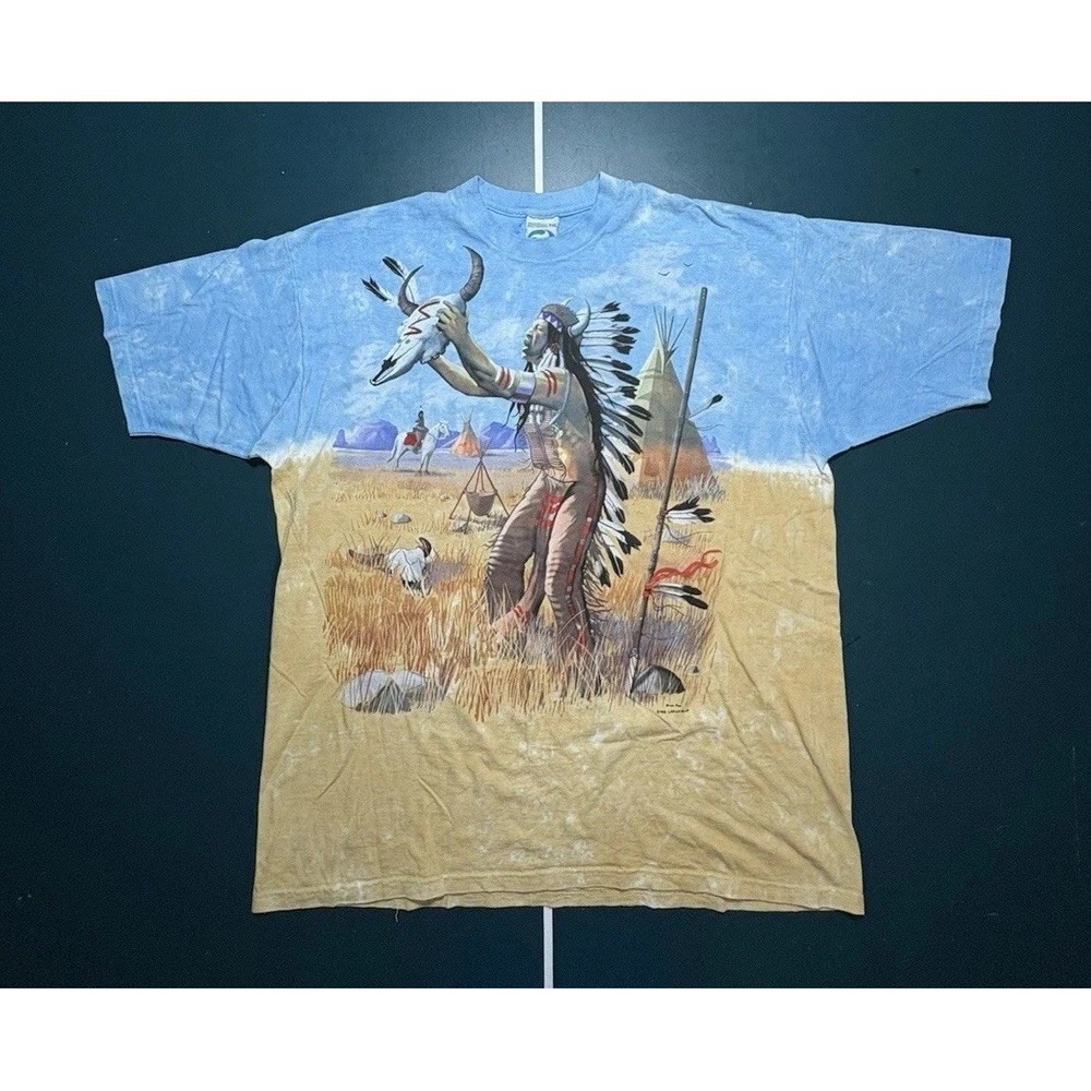 Vintage‎ Liquid Blue Native Indian Chief T Shirt Size 2XL 1998 Brian Fox Aop